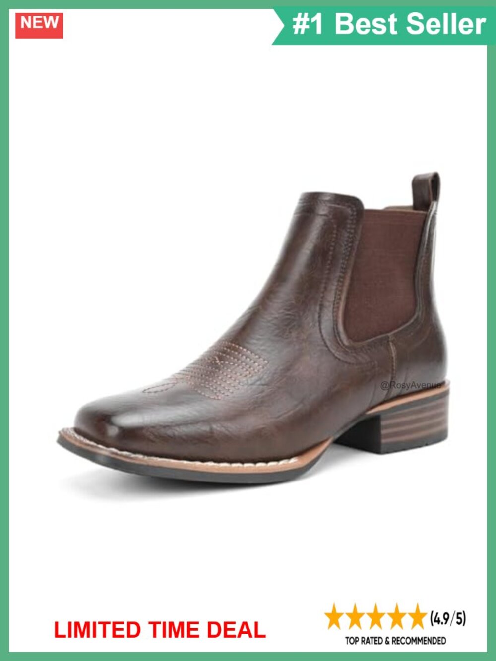 Western Cowboy Ankle Boots Faux Leather Block Heel Booties
